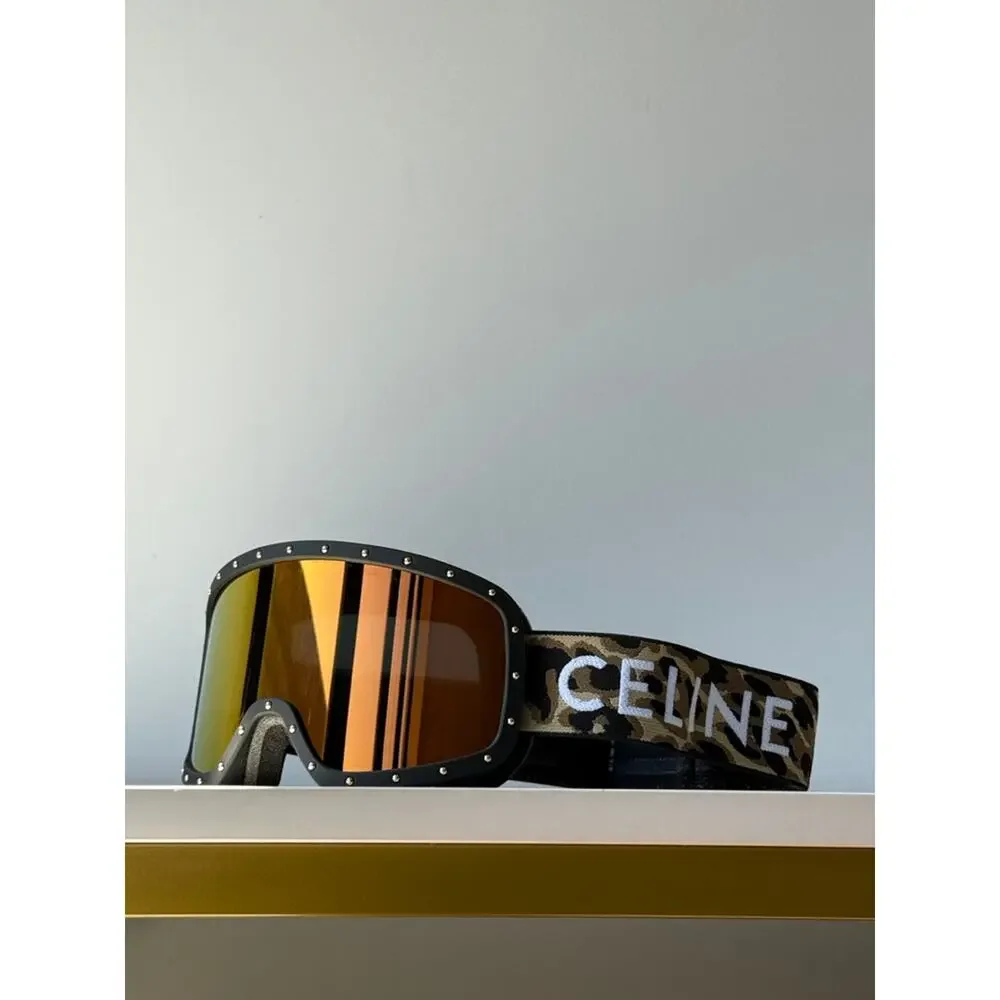 NEW Celine CL40196U Black Gold Cheetah Mirrored Ski Goggles - Picture 5 of 7